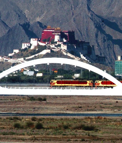 A Train running on rail bridge, Tibet Train Travel